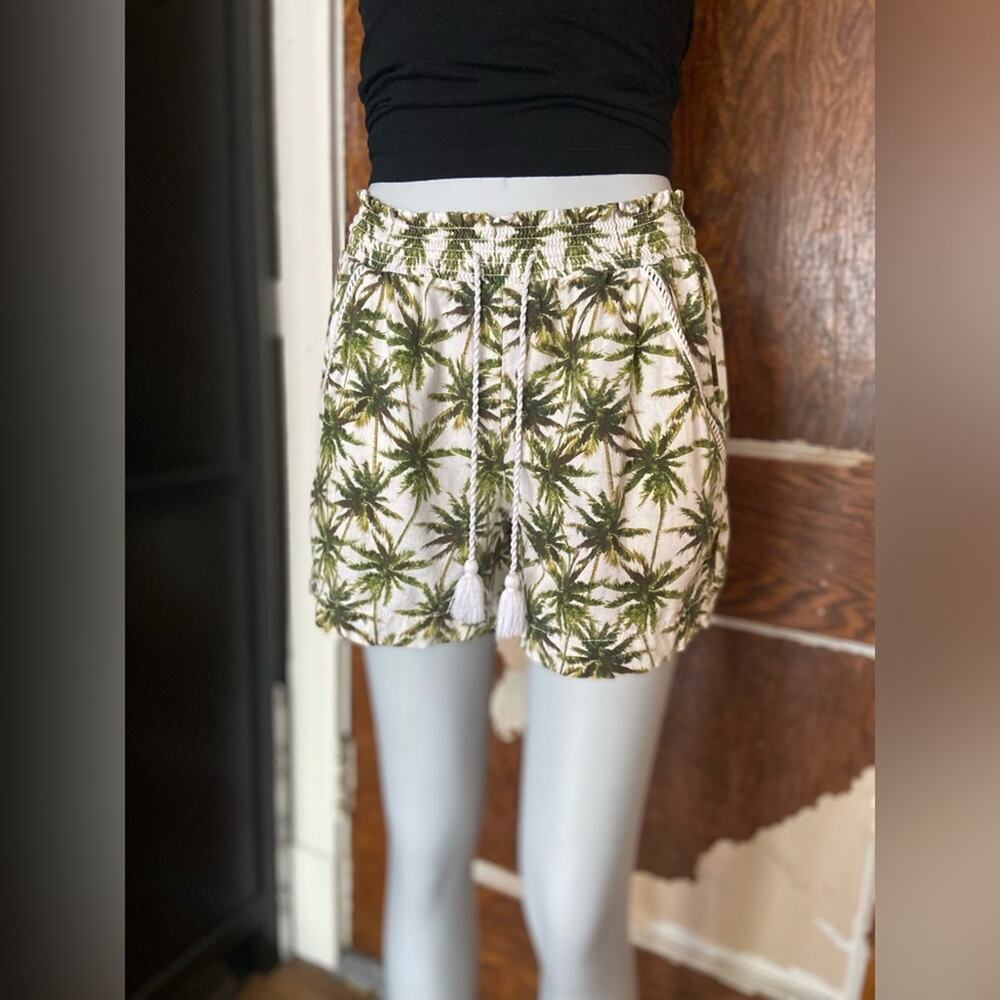 BRIGGS Palm Tree Linen Shorts sz S | Green/White